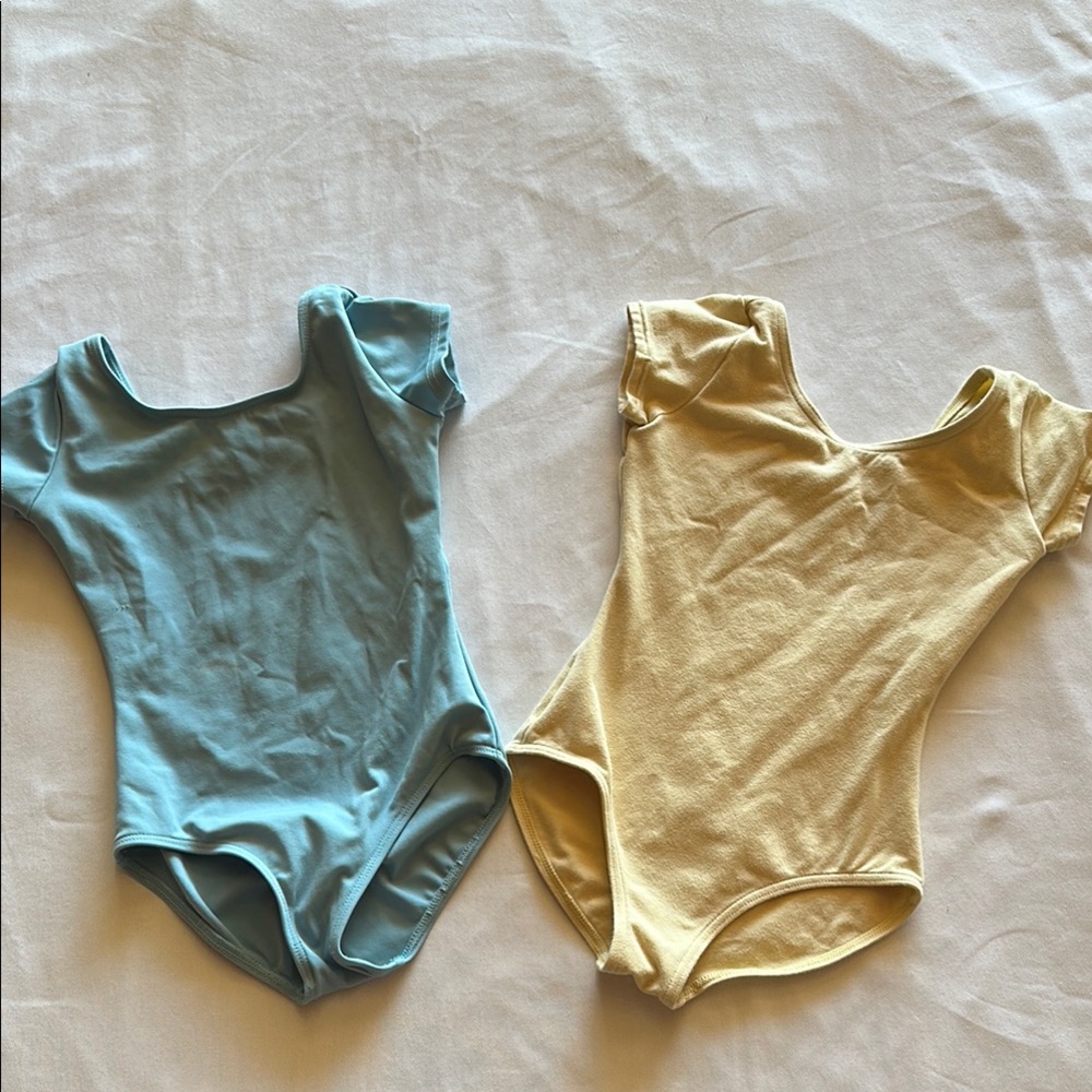 Set of 2 girls one Piece Set unitards- Blue and Yellow